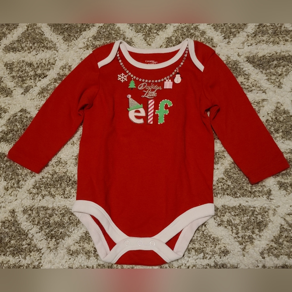 15 for $10 - George Girls 6-12m Red "Daddy's Little Elf" Long Sleeve Onesie